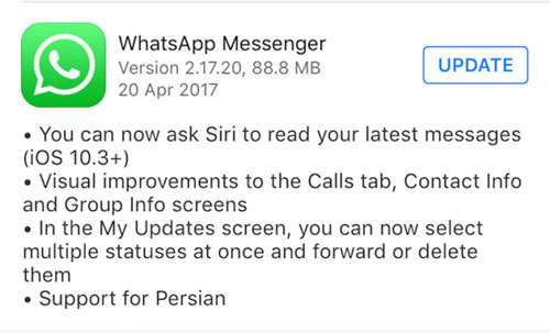 پشتیبانی از زبان فارسی در به‌روزرسانی جدید واتس‌اپ