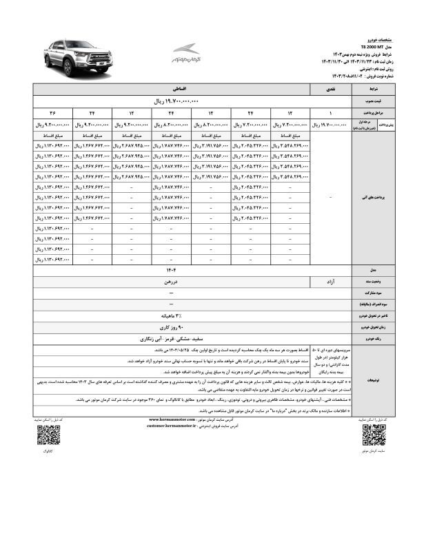 فروش نقد و اقساط 6 محصول کرمان موتور آغاز شد