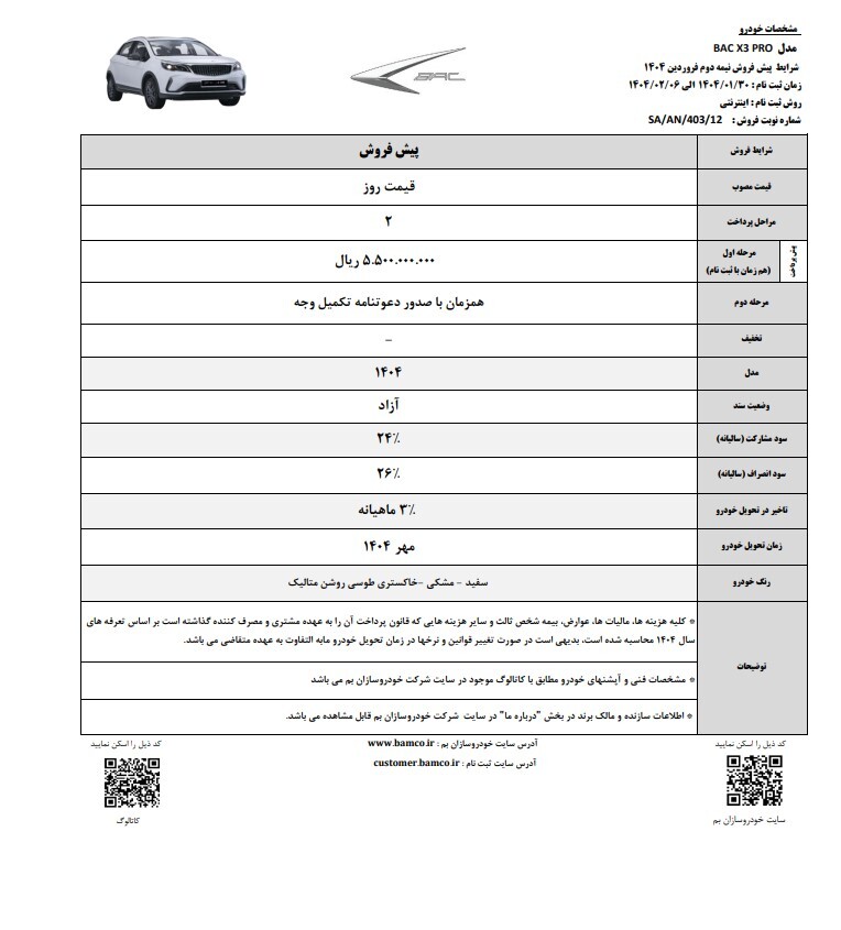 آغاز پیش‌فروش BAC X3 Pro از شنبه ۳۰ فروردین