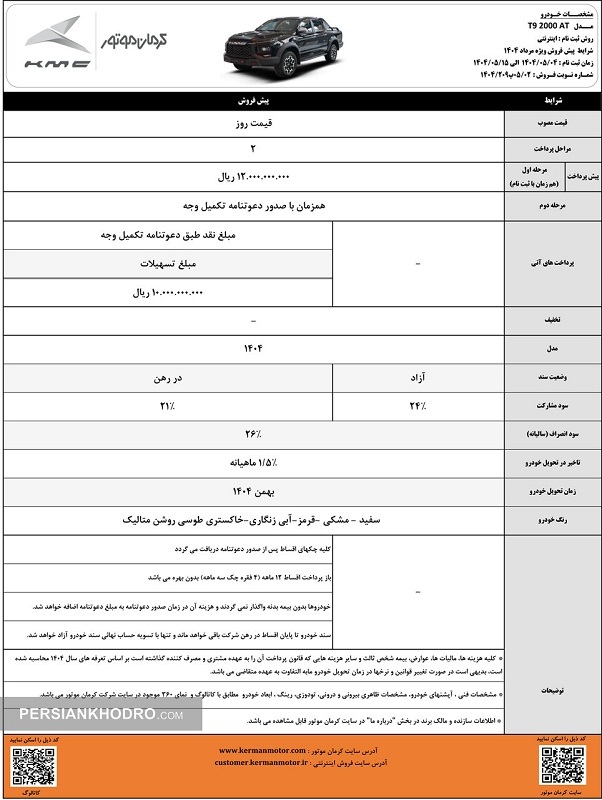 شروع فروش خودرو SR۳ کرمان موتور و پیش‌فروش J۷ و T۹ - مرداد۱۴۰۴ (+زمان، قیمت و شرایط)