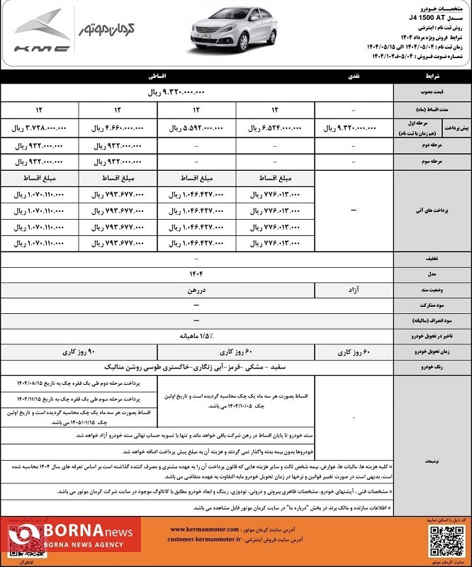 آغاز فروش نقد و اقساط خودروی J۴ با پیش پرداخت متنوع