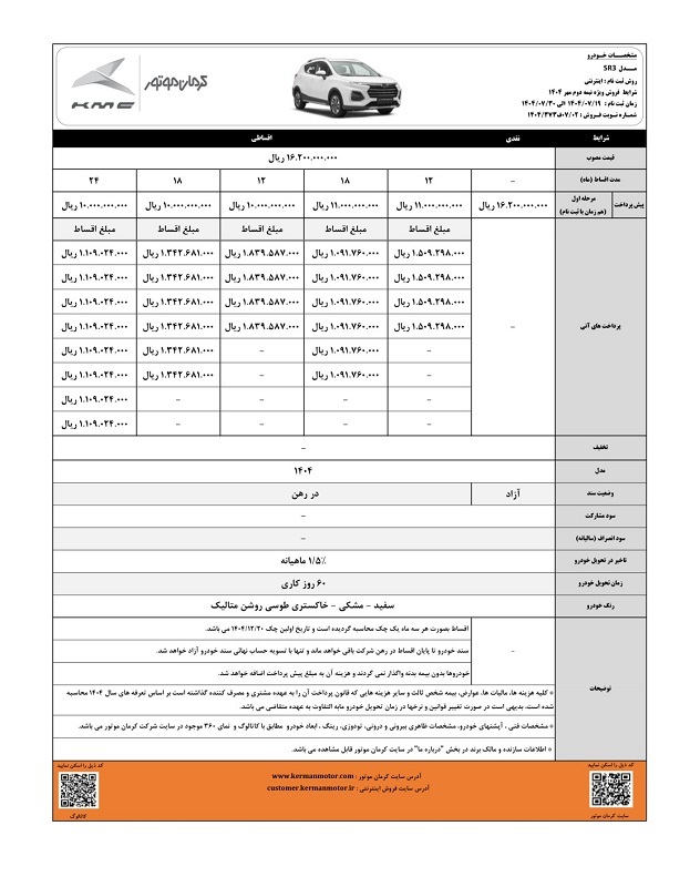 آغاز شرایط فروش نقد و اقساط KMC SR3 توسط کرمان موتور