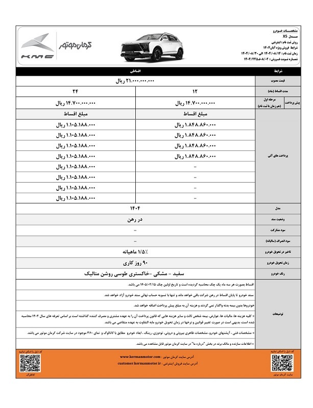 آغاز فروش اقساطی محصولات کرمان موتور – آبان 1404